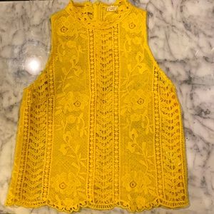 Yellow High-Neck Lace Tank